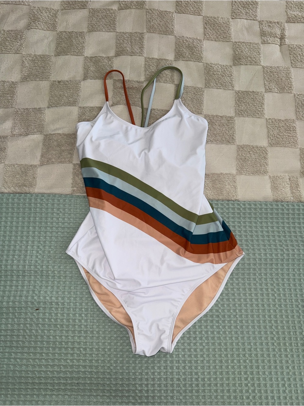 NWOT Roolee retro-inspired watercolor stripe design one‎ piece XL
